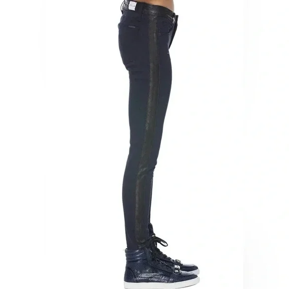 NWT Navy Hudson Jeans Leeloo Quilted Leather Stripe 25 Retail $298